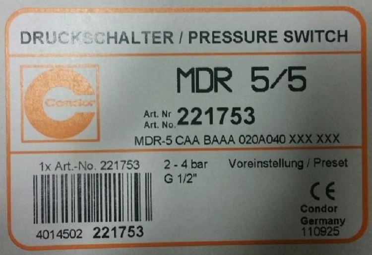 Condor MDR 5/5 2-4 bar pressure switch 221753